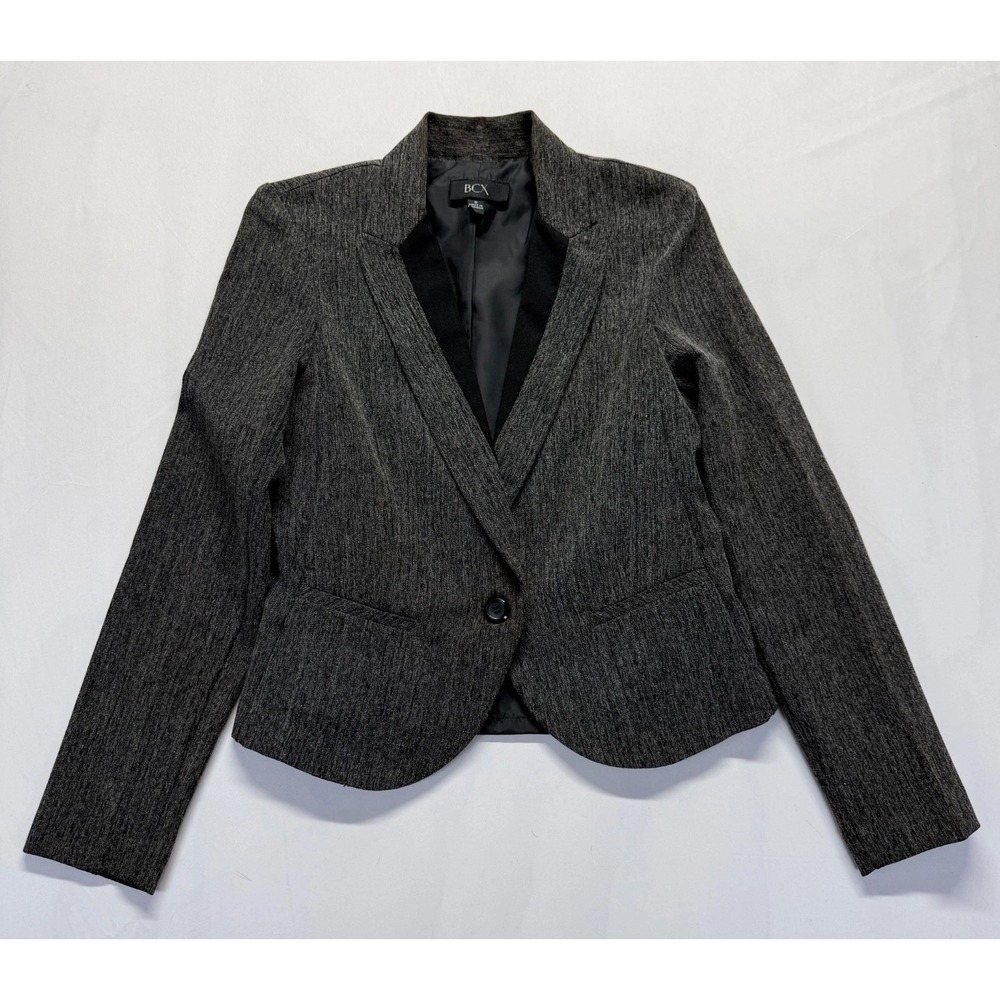 BCX Blazer Jacket Womens Small Heather Gray Single Breasted Notch Lapel Business